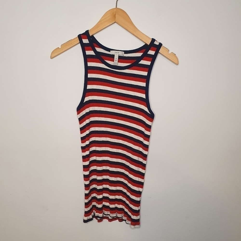 Joie Red White Blue Striped Racerback Tank Top Size Medium